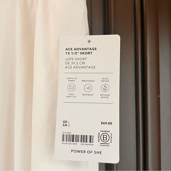 Athleta Ace Advantage Tennis Exercise 15 1/2 White Skort Skirt Size L - Picture 2 of 6